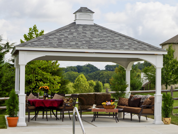 A vinyl pavilion with 6x6 posts and superior post wrappings