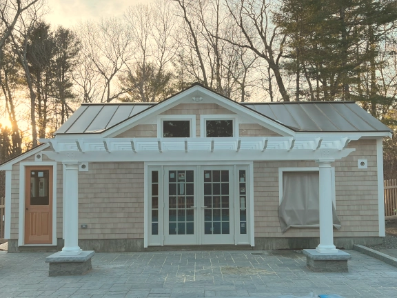 Simply attached fiberglass pergola