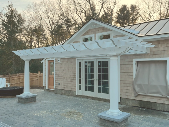 Simply attached fiberglass pergola