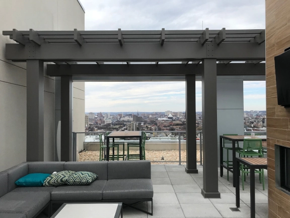 A beautiful view of Baltimore and John Hopkins from the rooftop pergola