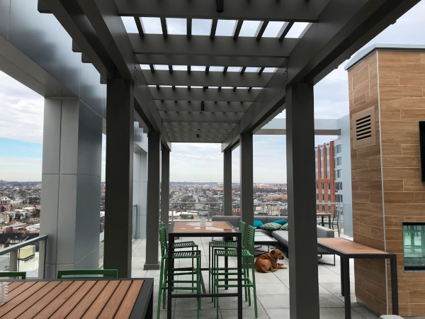 A beautiful view of Baltimore and John Hopkins from the rooftop pergola