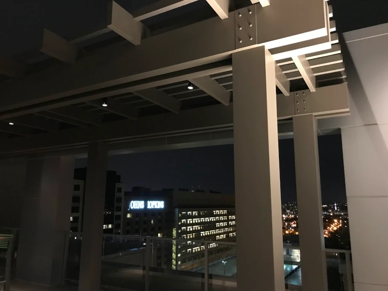 A beautiful view of Baltimore and John Hopkins from the rooftop pergola